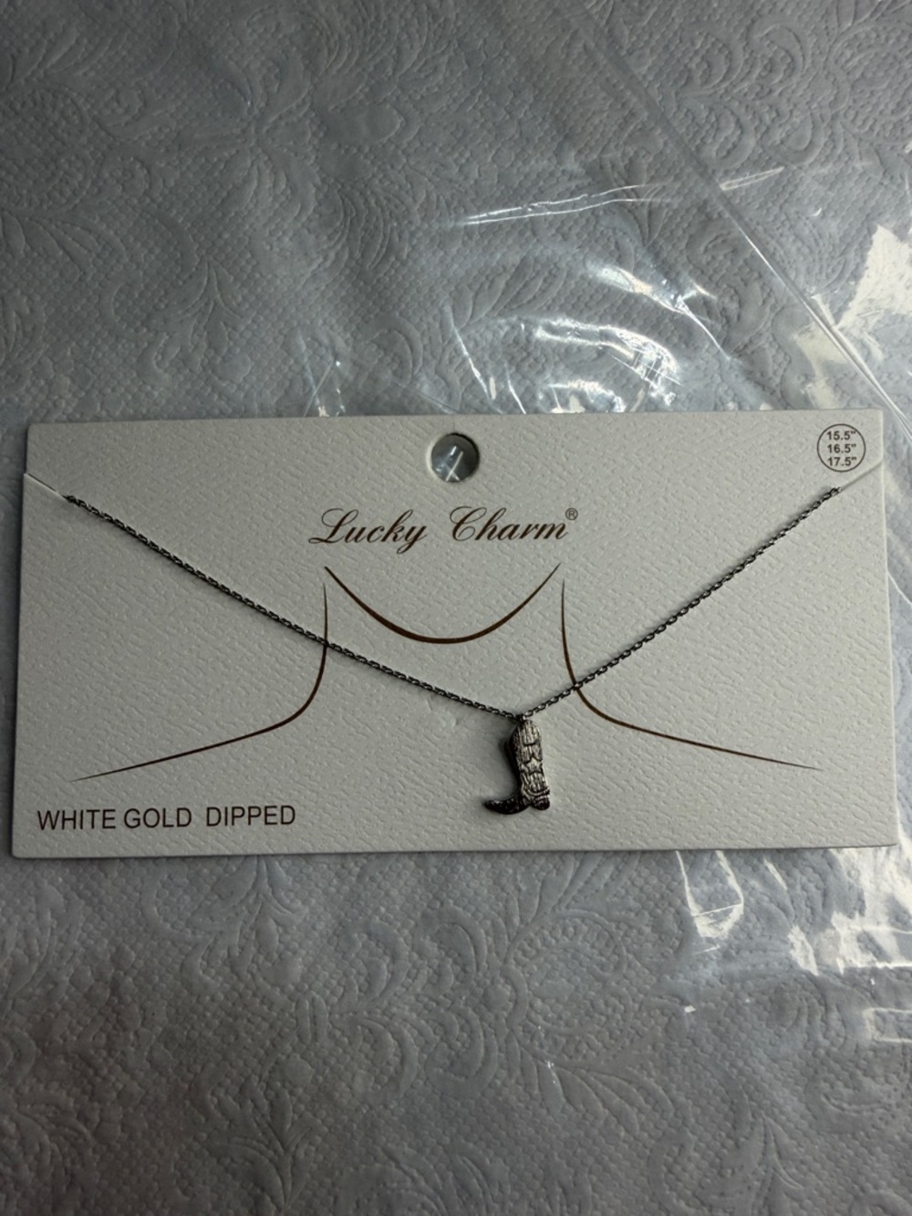 White Gold-Dipped Cowboy Boot Necklace